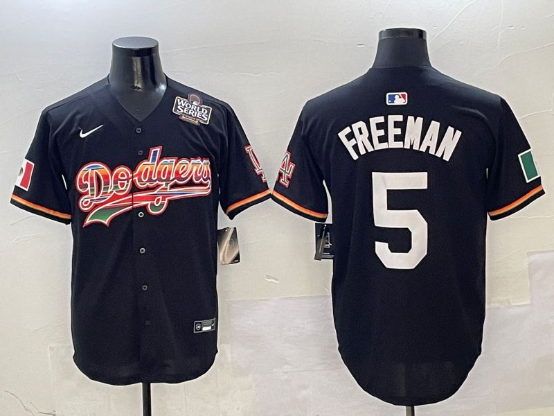 Men Los Angeles Dodgers #5 Freeman Black rainbow Nike 2025 MLB Jersey style 7
